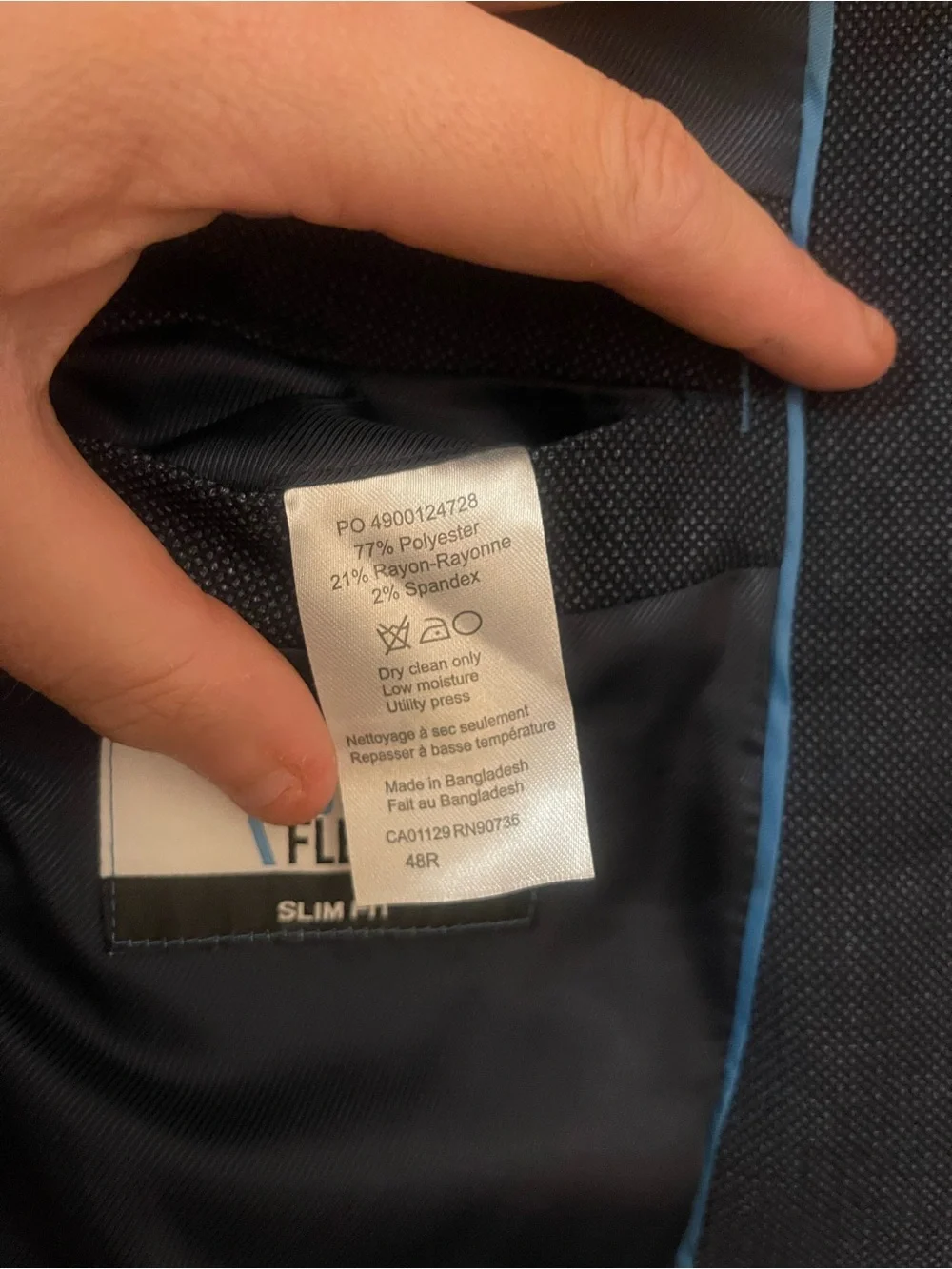 Van Heusen Cool Flex Mens 48R Blue Solid Slim Fit Suit Jacket 2 Button Vent